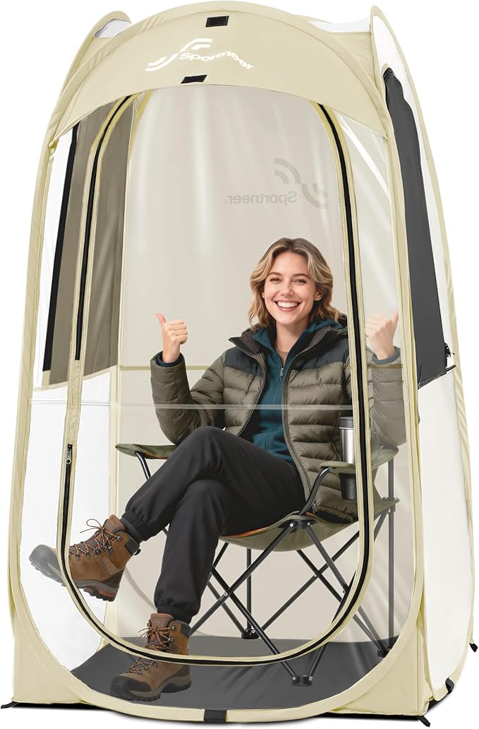 Sportneer Clear Sport Tent 1 Person Transparent Outdoor Pop-Up Tent Lightweight &amp Portable Weather Shelter for Parents Windproof Cold Weather Protection Rain Shield for Sports Events &amp Sid