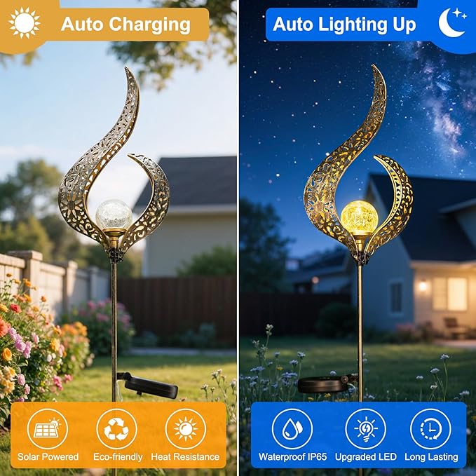 HOMEIMPRO Outdoor Solar Garden Lights Waterproof Gifts for Mom Dad Yard Art Pathway Lawn Ornaments Outdoor DecorBirthday Gifts for Wife Women (Bronze2Pack)