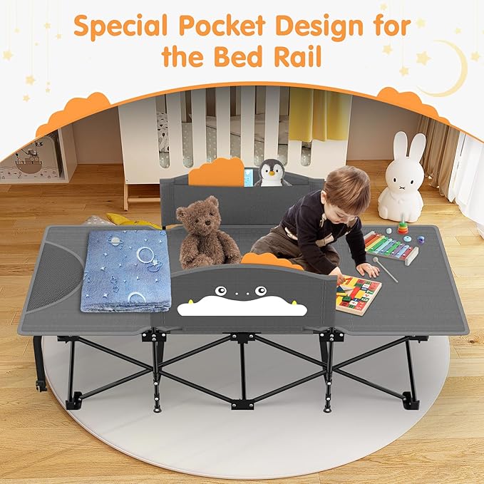 Suteck Kids Camping Cot Comfortable Toddler Cot Bed Easy to Store and Use Portable Sleeping Cot with Guardrail Lightweight Bed for Outdoor Indoor Home