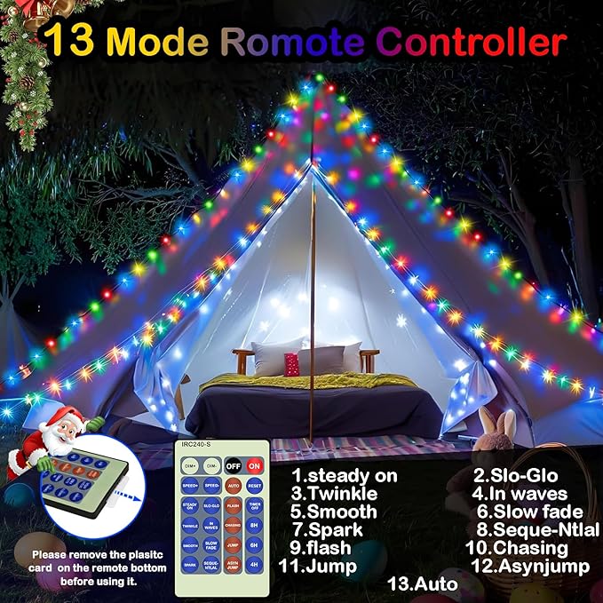 Decute 500LED 164FT Fairy String Lights Christmas Lights Green Copper Wire with Remote Firefly Starry Light for DIY Christmas Tree Costume Wedding Party Table Centerpiece Decor Multicolor