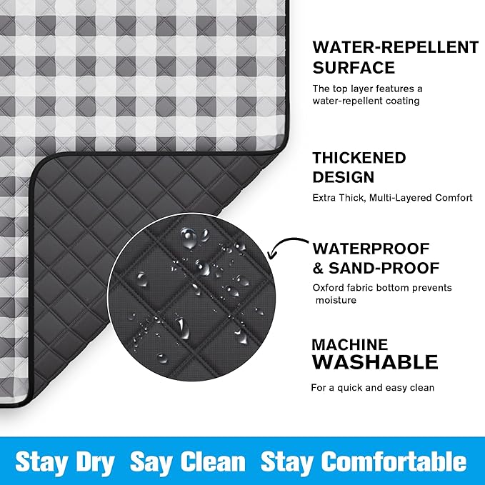 TigeJoy Extra Large Picnic Blanket Waterproof Foldable 80''x80'' Outdoor Picnic Mat Beach Blanket Sandproof for Park Grass Travel Hiking Camping Essentials Gingham Picnic Blanket