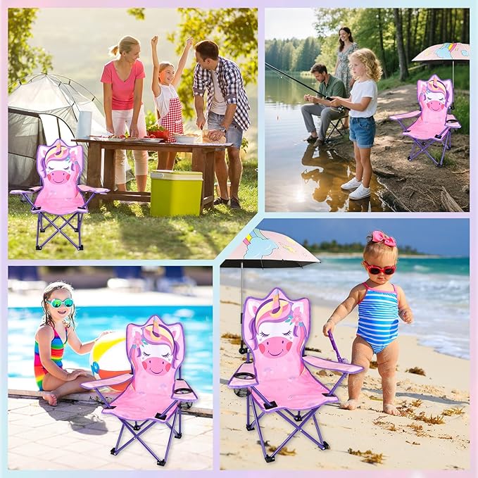 PLULON Kids Beach Chair with Umbrella Folding Lawn and Camping Chair with Summer Shade for Beach Pool Travel and Outdoor (for 1-5 Years Old)
