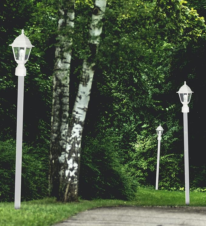 Ciata Outdoor Post Lights Outdoor Lamp Post Light Pole Post Lantern Lamp Post Outdoor Lighting Clear Glass White Finish. Voltage: 120 Wattage: 60 Clear Seeded Glass Panels.