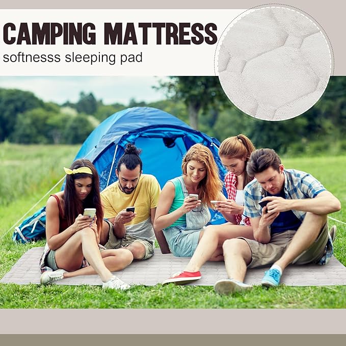 2 Pack Cot Mattress Topper Pad Quilted Foam Camping Single Soft Portable Sleeping Topper with Storage Bag Waterproof Non-Slip Bottom for Camp Cot Rv Bunk Narrow Twin Beds 75 x 30 Inch