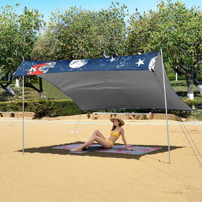 Football Helmet Blue Pattern Camping Sun Shelter Beach Tent Portable Beach Sun Shade Outdoor Canopy for Camping Trips Fishing Picnic
