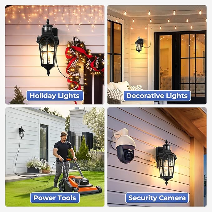 Black Outdoor Patio Lights with GFCI Outlet 2-Pack Upgraded Motion Sensor Outside Lighting with Water Ripple Glass Dawn to Dusk Outdoor Light Fixture for House Garage Garden Waterproof