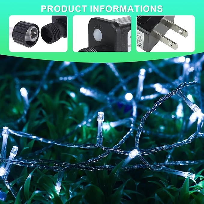 weillsnow 164 FT 500 LED Christmas Lights Outdoor Waterproof Christmas Fairy Lights with Timer Plug in White LED String Lights with 8 Modes for Bedroom Wedding Party Xmas Decoration