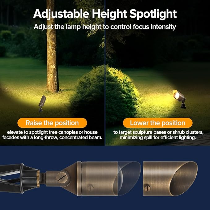 LUTEC Solid Brass Low Voltage Landscape Lighting 12V Heavy Duty Waterproof Landscape Spotlights Adjustable Bronze Uplights Outdoor Fixtures for Garden Yard Pathway Tree Without Bulb 6 Pack