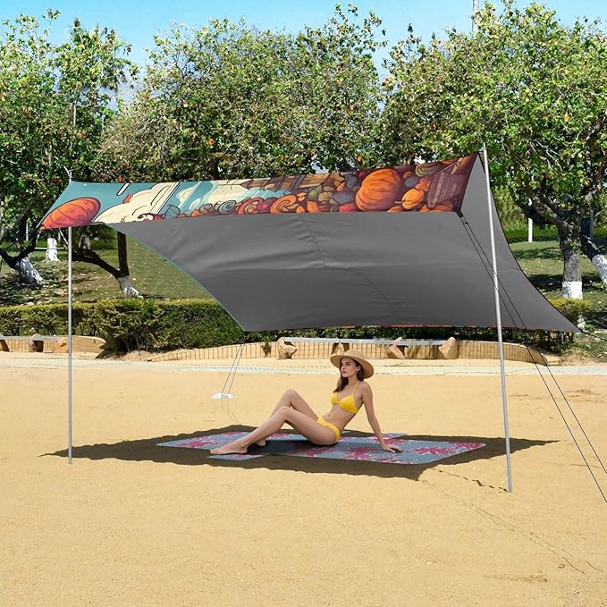 Fall PumpkinCamping Sun Shelters 9.2 x 10.5 FT Beach Canopy Tent Sun Shade with Carrying Bag for Camping Trips Fishing Backyard Fun or Picnics 21341612