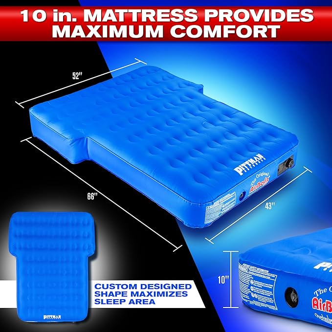 Pittman - Airbedz - Jeep Mattress/SUV Air Mattress with Built in Pump - Fits 4Runner Jeep Wrangler &amp Larger SUV's with Low Odor Fabric Shell Design - 66x52x10