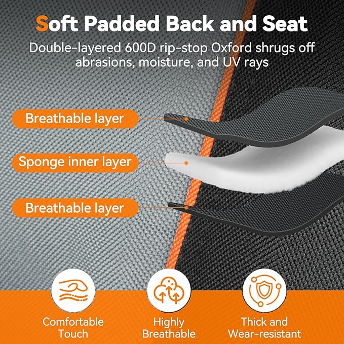 Camping Chairs for Adults Heavy Duty Oversized Fully Padded Folding Chairs for Outside with Cup Holder Cooler Bag and Side Pocket Support 400 Lbs Versatile for SportsOutdoors &amp Lawns