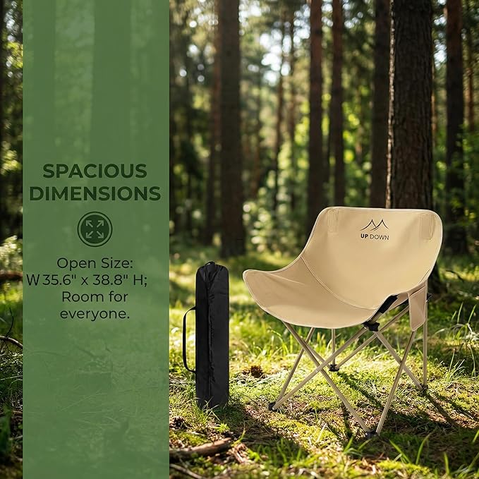 Portable Folding Camping Chair Lightweight Outdoor Lawn Chair with Cup Holder and Carry Bag for Beach Sports Events Fishing Hiking Travel Picnics and Backyard Use (Khaki)