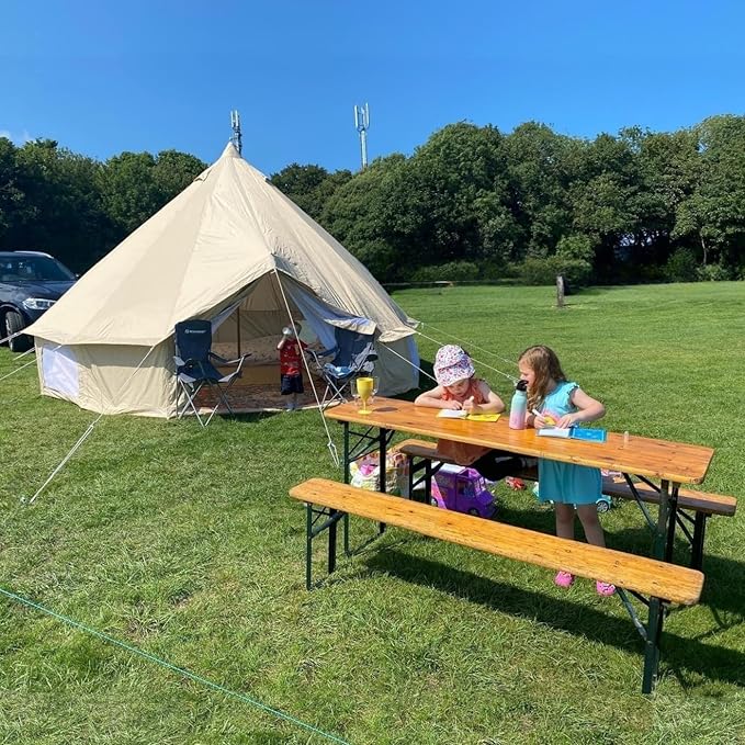 Outdoor Camping 13ft/16.4ft Oxford Bell Tent with Sewn-in Groundsheet for 4-8 Persons Large Glamping 4M/5M Yurt Tent with Stove Jack for Winter Camping
