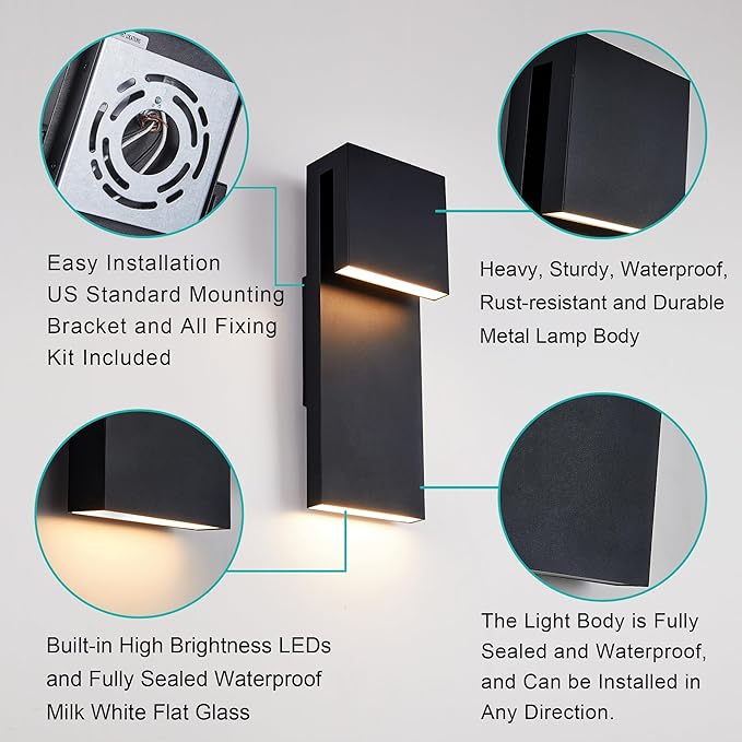 Modern Porch Lights with 2 PackOutdoor Indoor Integrated LED Wall Lights2-Light Total 17W3000K Textured Black FinishOutside Lights Waterproof for House Front Door Patio Garage