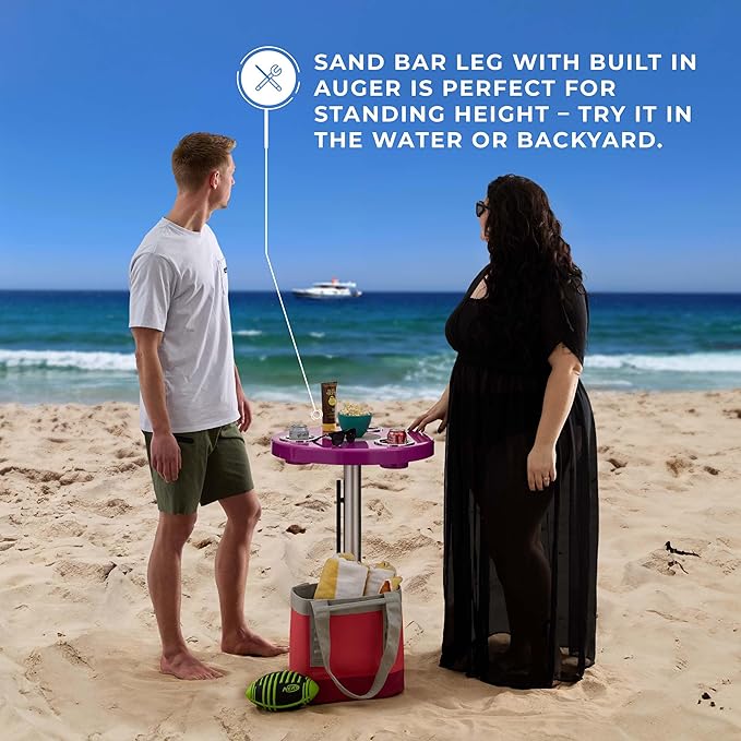 Manufacturers' Select ITC Beach Table with Sand Bar Auger Post Durable Beach Accessory Yard Campground Glamping in and Out of The Water. (Magenta Pink 47 Sand Bar)