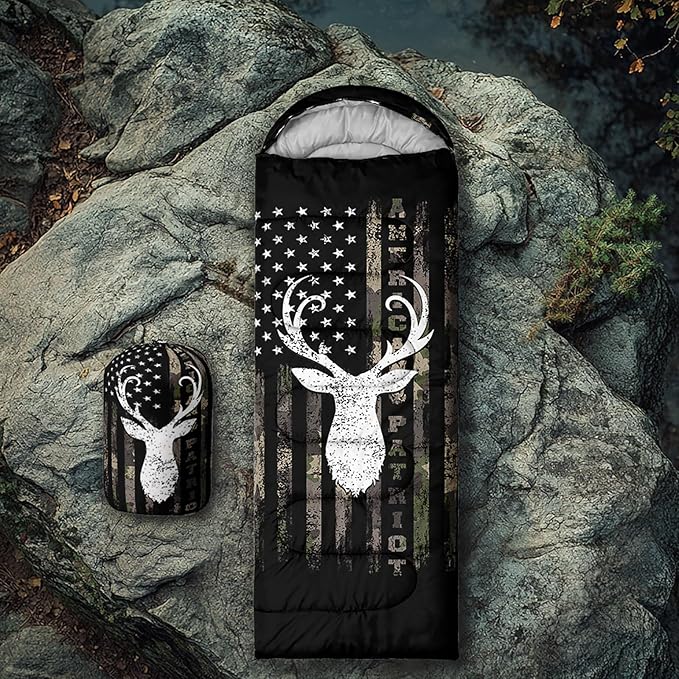 Axolotl Deer Camo Sleeping Bag Deer Antlers Army Camouflage Camping Bag in Warm Cold Weather US Flag Wild Animal Hunting Waterproof Backpacking for Traveling Outdoor Camping Gear Gear Equipment