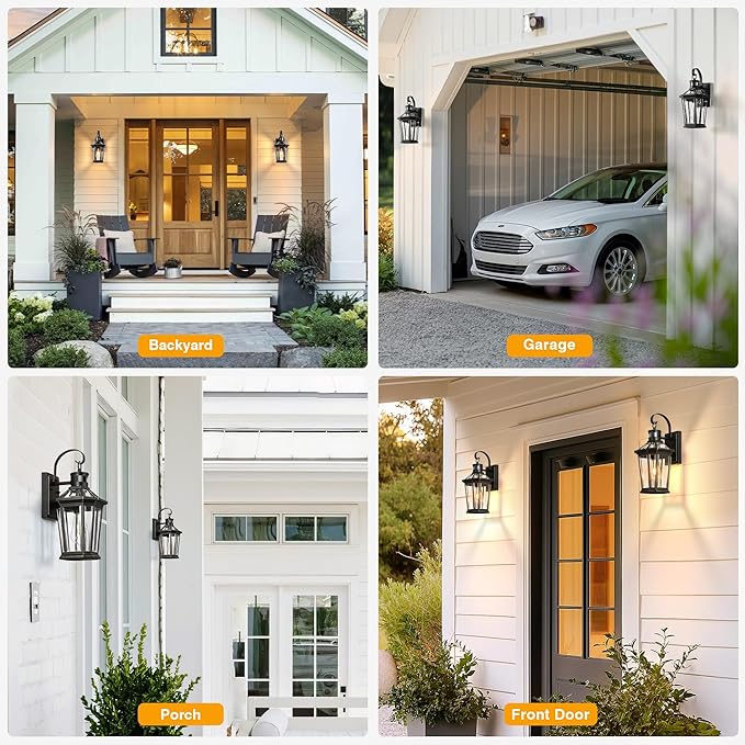 VIANIS Motion Sensor Outdoor Wall Lights Dusk to Dawn Exterior Light Fixture Wall Mount for House Front Porch Light Black Anti-Rust Aluminium Modern Outdoor Wall Sconce Lantern for Garage 2 Pack