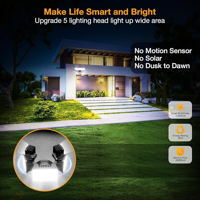 Onforu 120W Smart Flood Light Outdoor 12000LM LED Security Light APP Control WiFi Alexa Flood Lights Outside Floodlight with 5 Adjustable Heads 2700K-6500K Exterior Light Fixture for Yard