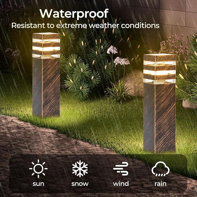 SLAWA 15In Pathway Lights Bronze E26 Outdoor Landscape Path Lights Die-Casted Aluminum Walkway Lights Modern Landscape Sideway Lighting IP65 Waterproof Patio Porch Exterior Floor Lamp with Bulbs