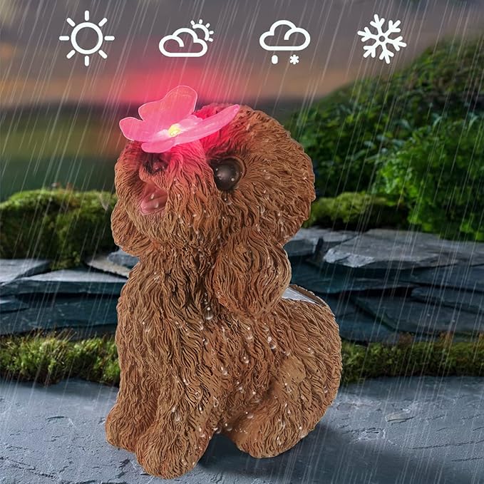Dog Statues Outdoor Decor Solar Lights Outdoor Statue Garden Decorations Solar Dog Ornaments for Patio Lawn Yard Art Decoration Housewarming Garden Gift