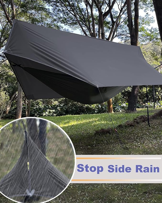 Sunyear Camping Hammock with Net &amp Rain Fly - Portable Double Hammock with Tree Straps + Waterproof Tarp for Backpacking Hiking Outdoor Survival