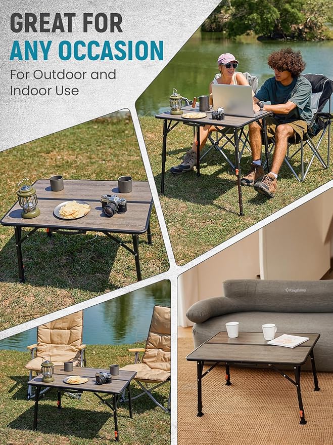 KingCamp Folding Glass Fiber Camping Table Portable Camp Table with Adjustable Height Aluminum Legs &amp Carry Bag for Outdoor Picnic Beach Party Indoor Use for 2-4 People