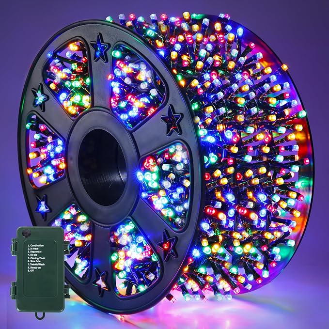 Quntis 82FT 1000LED - C Battery Powered String Lights Super Bright Cluster Lights with Timer Indoor &amp Outdoor Waterproof Decor for Home Xmas Tree Multicolored