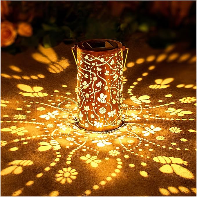 Bee Solar Lanterns Outdoor Waterproof Hanging Solar Lights Bee Gifts for Women Men Metal Decorative LED Bee Lanterns for Garden DecorYardPatioLawnTabletopPathwayLandscape