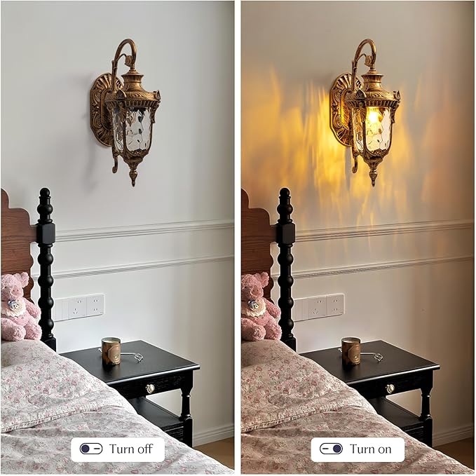 Rustic Wall Sconce LightingLantern Porch Light with Hammered Glass ShadeWaterproof Outdoor Wall Light Fixtures for Garage Room H16.1 in x W9.4 in