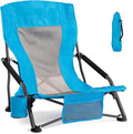 Portable Folding Beach Chair for Adults - Lightweight Low Back Sling Chair with Cup Holder &amp Storage Pocket 300lbs Capacity Camping Chair for Outdoor Lawn Concert Travel (Blue)