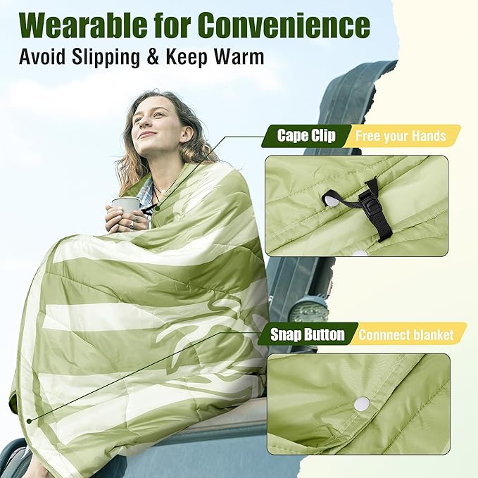 OUTSKIRT Packable Camping Blanket Outdoor Puffer Camping Blankets for Cold Weather Lightweight &amp Wearable Camping Quilt Ideal for Traveling Hiking Festival &amp Outdoor Adventures Deer