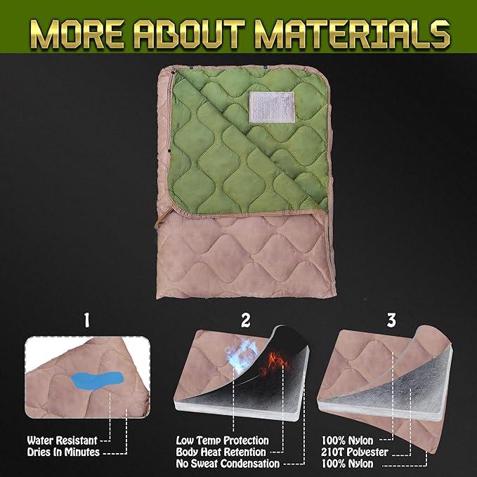 Woobie Blanket Thermal Insulated Military Poncho Liner Water-Resistant Portable Insulation for Hiking Survival with Compression Carry Bag (Od - Coyote)