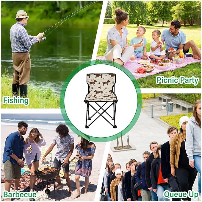 KLL Dashshund Dog Cute Brown Retro Foldable Folding Chairs Ultralight Beach Chair Includes Carry Bag Travel Chair for Outside Outdoor