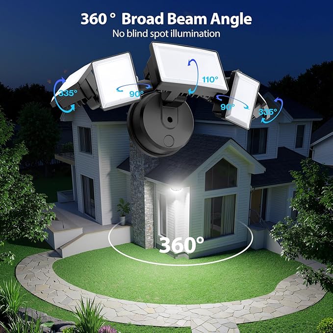 Olafus 180W Flood Lights Outdoor 18000LM Super Bright Security Lights with 5 Adjustable Heads IP65 Waterproof Hardwired Switch Controlled 6500K Aluminum LED Flood Light for House Yard Black