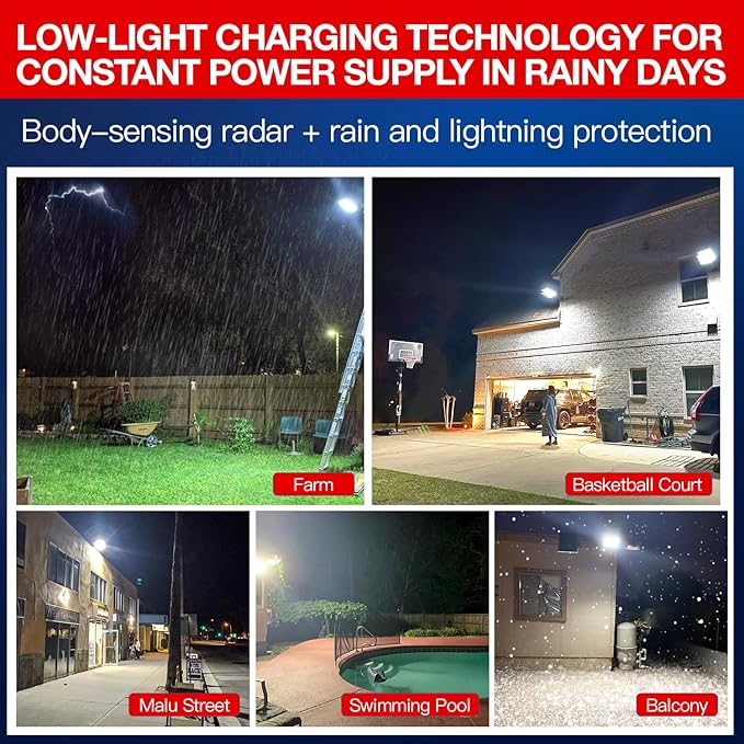 Solar Street Lights Outdoor IP67 Waterproof Wall-Mounted LED Flood Light with Motion Sensor &amp Remote Control - Auto Dusk to Dawn Security Lighting for Patio Garden Garage Courtyard