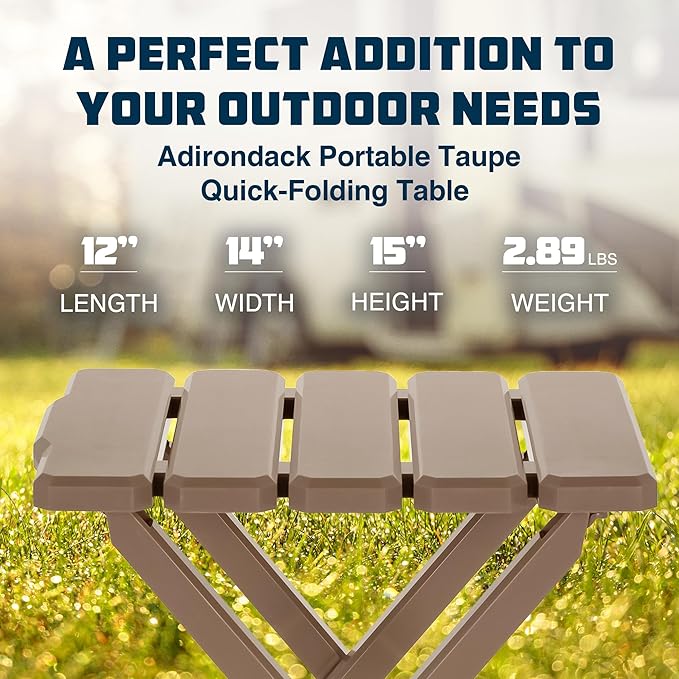 Camco Adirondack Portable Outdoor Camping Small Weatherproof Rustproof Durable Plastic Folding Side Table for Indoor and Outdoor Use 2 Pack Taupe