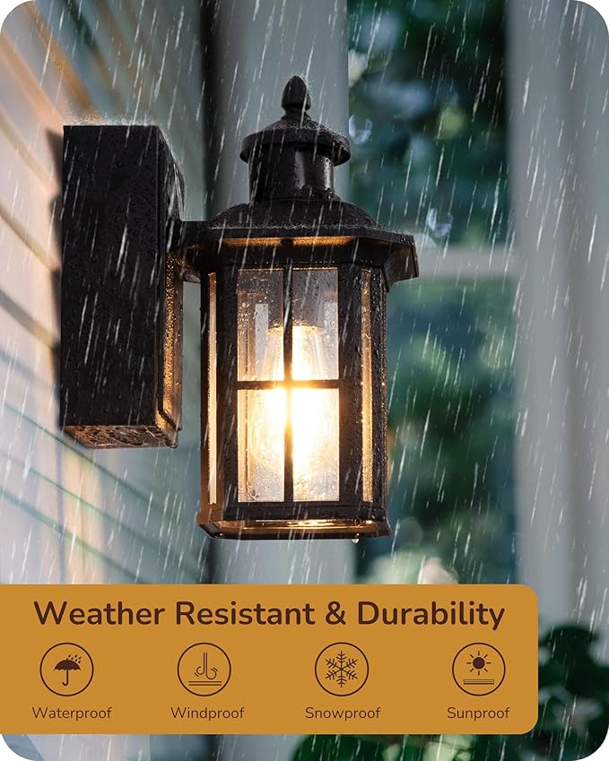 EDISHINE Outdoor Wall Lights with GFCI Outlet Motion Sensor Porch Light for House Dusk to Dawn Exterior Lighting Fixtures Waterproof Outdoor Wall Sconce for Patio Garage Black
