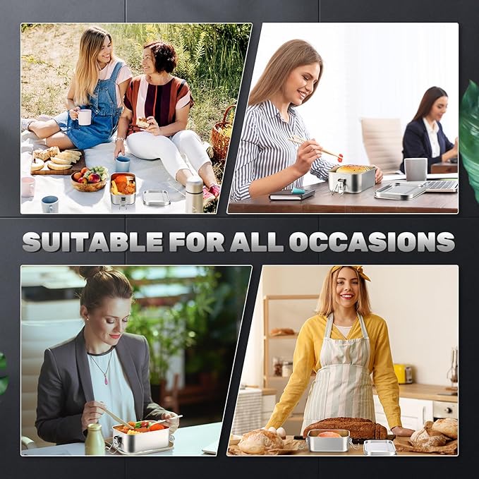 Umigy 4 Pcs Stainless Steel Food Containers 2400ml Metal Bento Lunch Box Stainless Steel Food Storage Containers Lockable Clips to Leak Proof Reusable Dishwasher Snack Boxes for Work