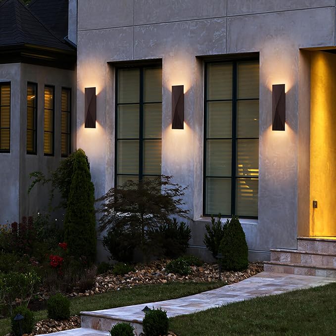 LED Outdoor Wall Sconce in Dark Walnut Finish Warm 3000K Light 15.75 Outdoor Waterproof Patio Wall Light Fixtures for Exterior House Front Door Garden Garage Porch