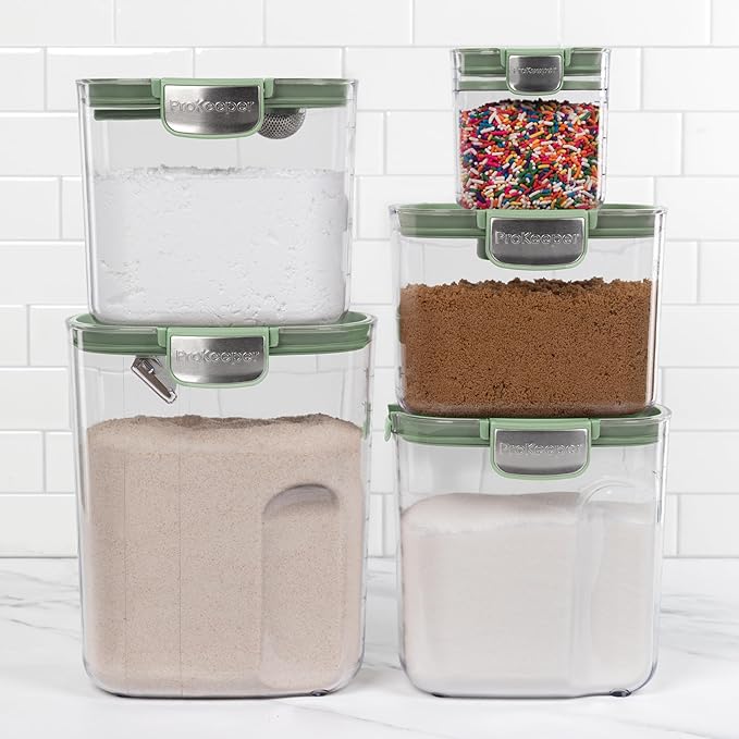 ProKeeper+ Airtight Food Storage Container Set – Clear Plastic Flour and Sugar Canister Set with Magnetic Accessories for Kitchen Organization (Pistachio 9-Piece)