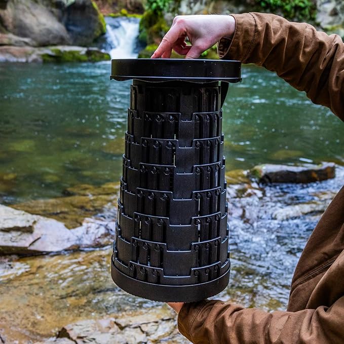ASR Outdoor Portable Telescoping Collapsible Stool with Carry Handle Outdoor Camping Gear Black (17.75 Inch Fully Extended)