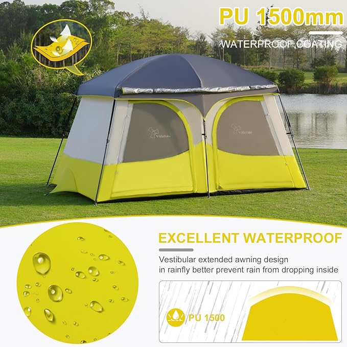 Vidalido Tents3-4 Person Camping Tent with Extended VestibuleWeather Resistant Family Tents with Breathable Mesh WindowsEasy Install Waterproof Outdoor Tent for Backpacking and Camping Hiking