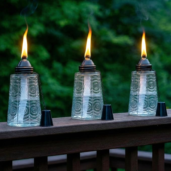 Seraphic Citronella Table Top Torches for Outdoor Patio 16oz Decorative Glass Torch Citronella Candles for Outside Deck Garden Parties Set of 3 Clear