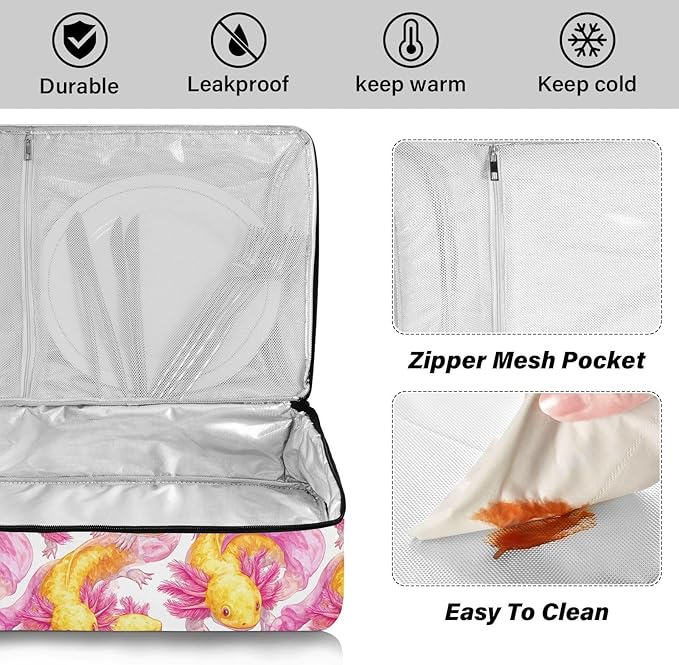 Casserole Carrier Adorable Yellow AxolotlsInsulated Casserole Carrier for Hot or Cold Food Thermal Lunch Tote for Potluck Parties Picnic Beach Fits 9 x 13 Inches Baking Dish