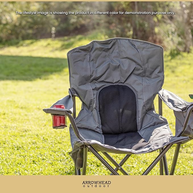 Arrowhead Outdoor Portable Folding Camping Quad Chair w/ 4-Can Cooler Cup-Holder Heavy-Duty Carrying Bag w/Easy Carry Shoulder Strap Padded Armrests Supports up to 330lbs USA-Based Support