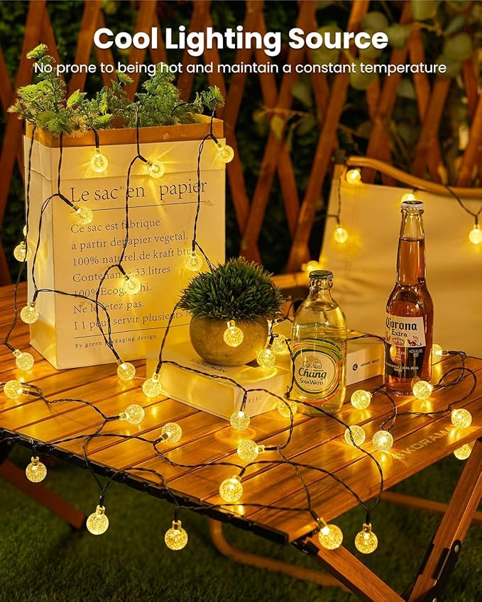 Solar String Lights Outdoor Waterproof 2 Pack 60 LED 36.5 FT Each Solar Powered Patio Lights with 8 Lighting Modes for Garden Yard Porch Wedding Party Decor (Warm White)