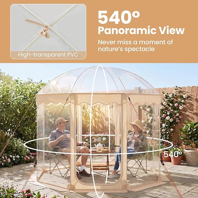 Goplus 10 x 10 FT All Weather Pod Sports Tent Pop Up Bubble Tent with Carrying Bag for 8-10 People PVC Igloo Clear Screen House Portable Rain Shelter for Camping Fishing Cheering