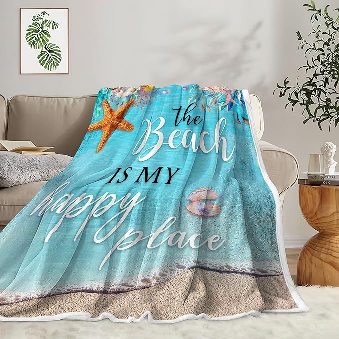 Teal Throw Blanket Blue Coastal Ocean Beach Throw Blanket for Couch Bed Summer Super Cozy Blankets Fuzzy Plush Lightweight Throw Blankets for Sofa Bed Living Room