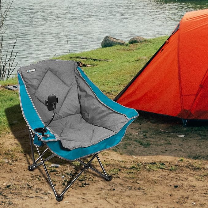 CAMPHILL Folding Camping ChairOversized Portable Camping Chair with Cup Holder and Phone HolderHeavy Duty Padded Lawn Chair for CampingTailgatesBeachand SportsLake Blue