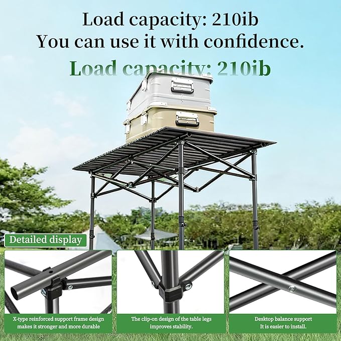 Adjustable Height Aluminum Folding Camping TableFolding Grill Tablefor Outdoor Camping Beach BBQ Patio and Picnic Durable &amp Waterproof with Carrying Bag (Trumpet)